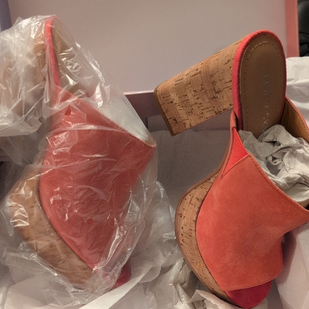 Elegant Coral Mules with Cork Heel